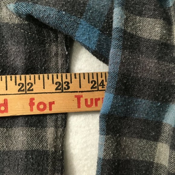 #7 Weatherproof Vintage Men's Flannel Shirt Sz L Grey Blue Plaid Copen Button Up - Picture 3 of 10